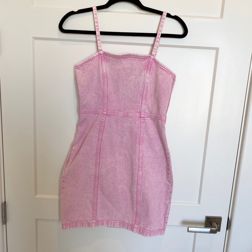 H&M pink denim mini dress size XS